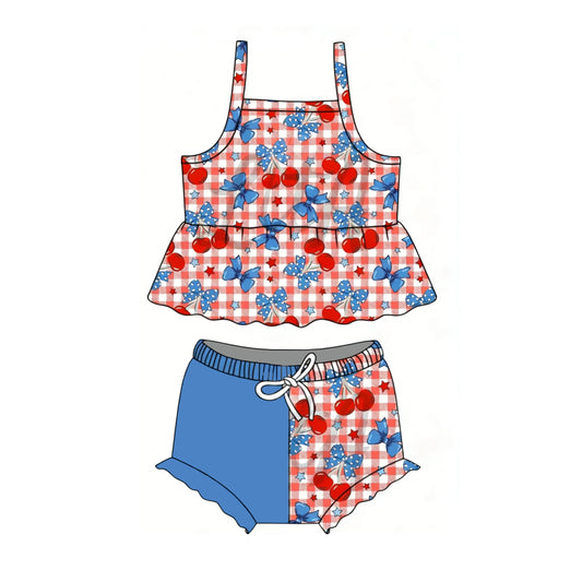 Baby Girls Strap Bows Cherry Tunic Bummies 4th of July Clothes Sets Preorder