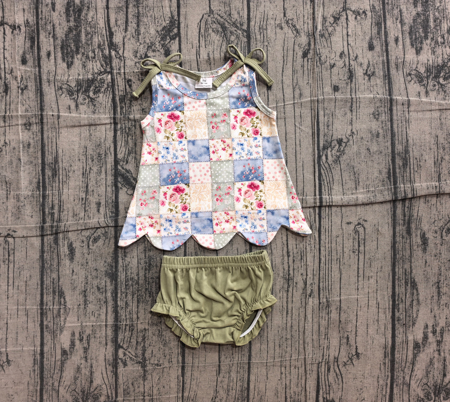 Baby Girls Sleeveless Floral Checked Tunic Bummies Clothes Sets Preorder