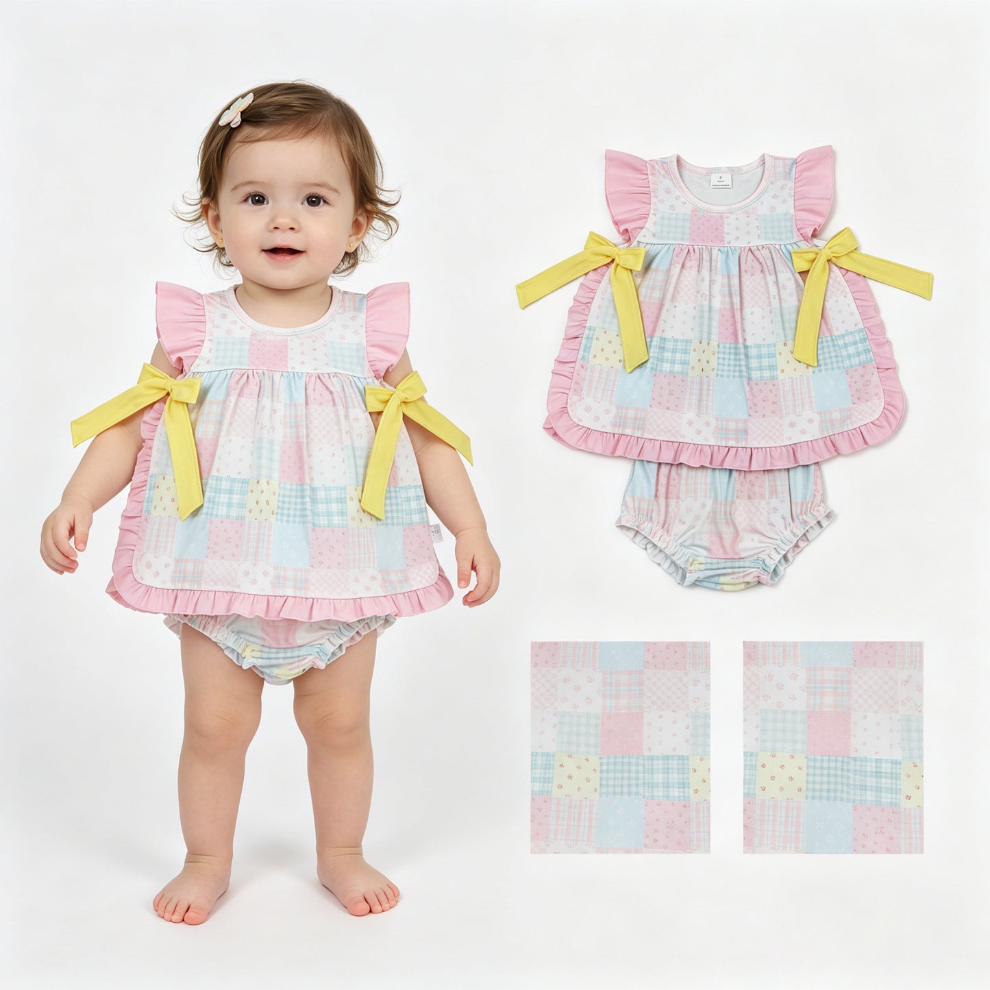 Baby Girls Colorful Floral Checked Tunic Bummies Clothes Sets