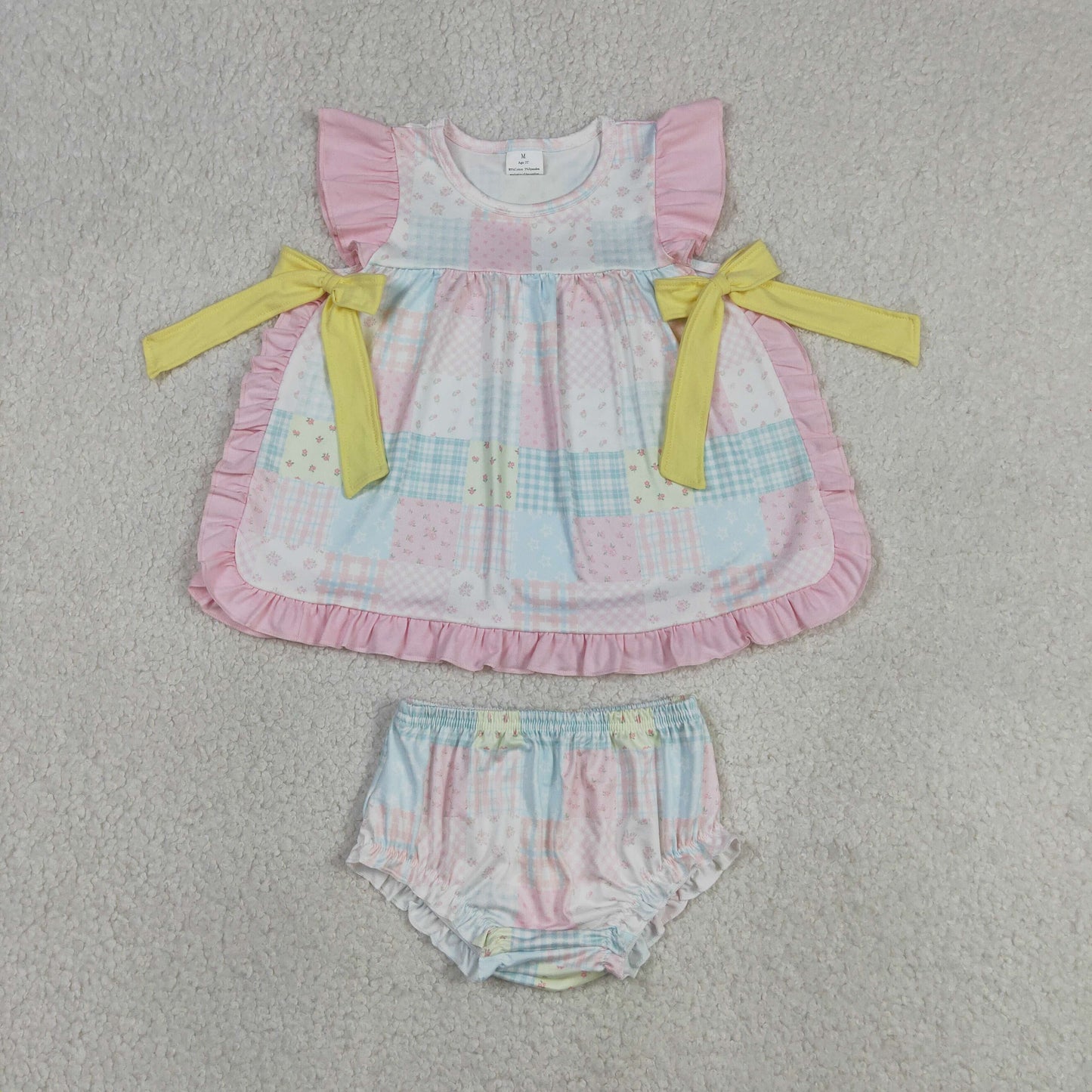Sibling Baby Girls Flutter Sleeve Colorful Flowers Tunic Bummies Clothes Sets