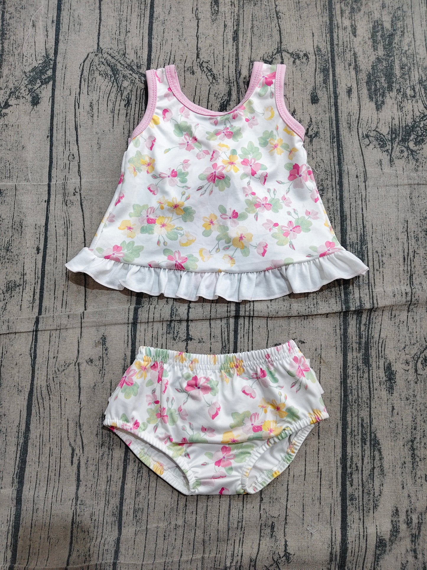 Baby Girls Sleeveless Colorful Flowers Back Bow Tunic Bummies Clothes Sets