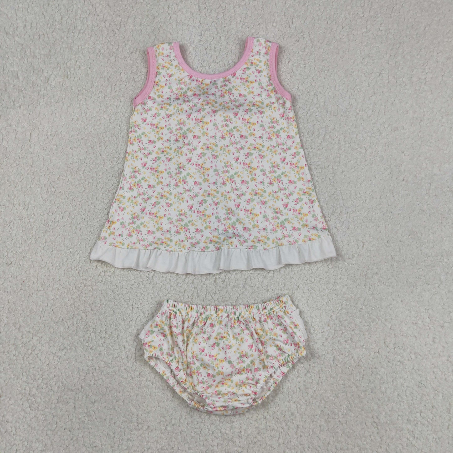 Baby Girls Sleeveless Colorful Flowers Back Bow Tunic Bummies Clothes Sets