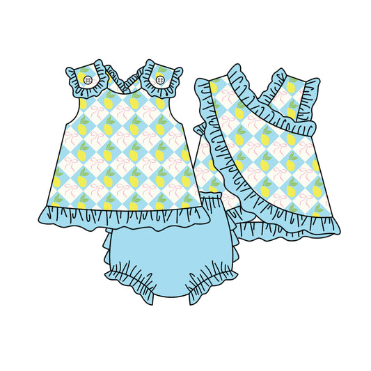Baby Girls Lemons Bows Checked Tunic Bummies Clothes Sets Preorder