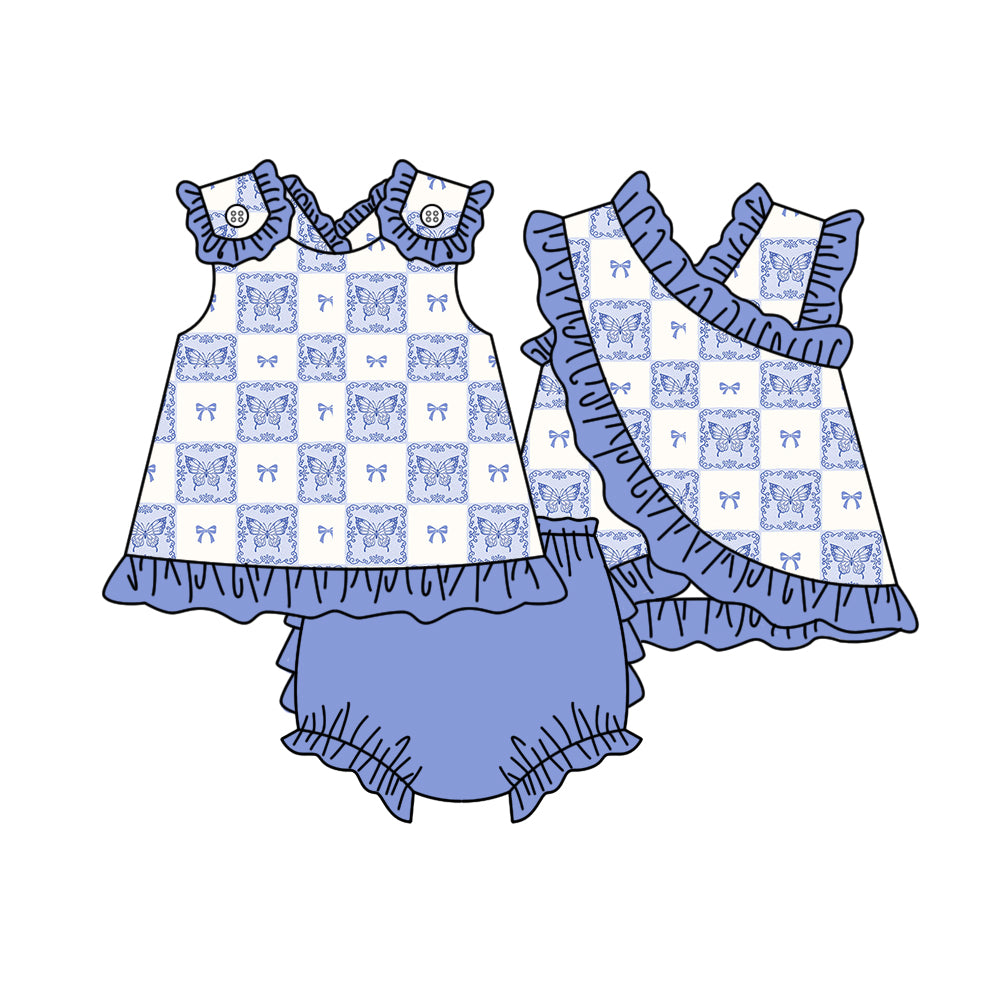Baby Girls Blue Bows Butterfly Tunic Bummies Clothes Sets Preorder