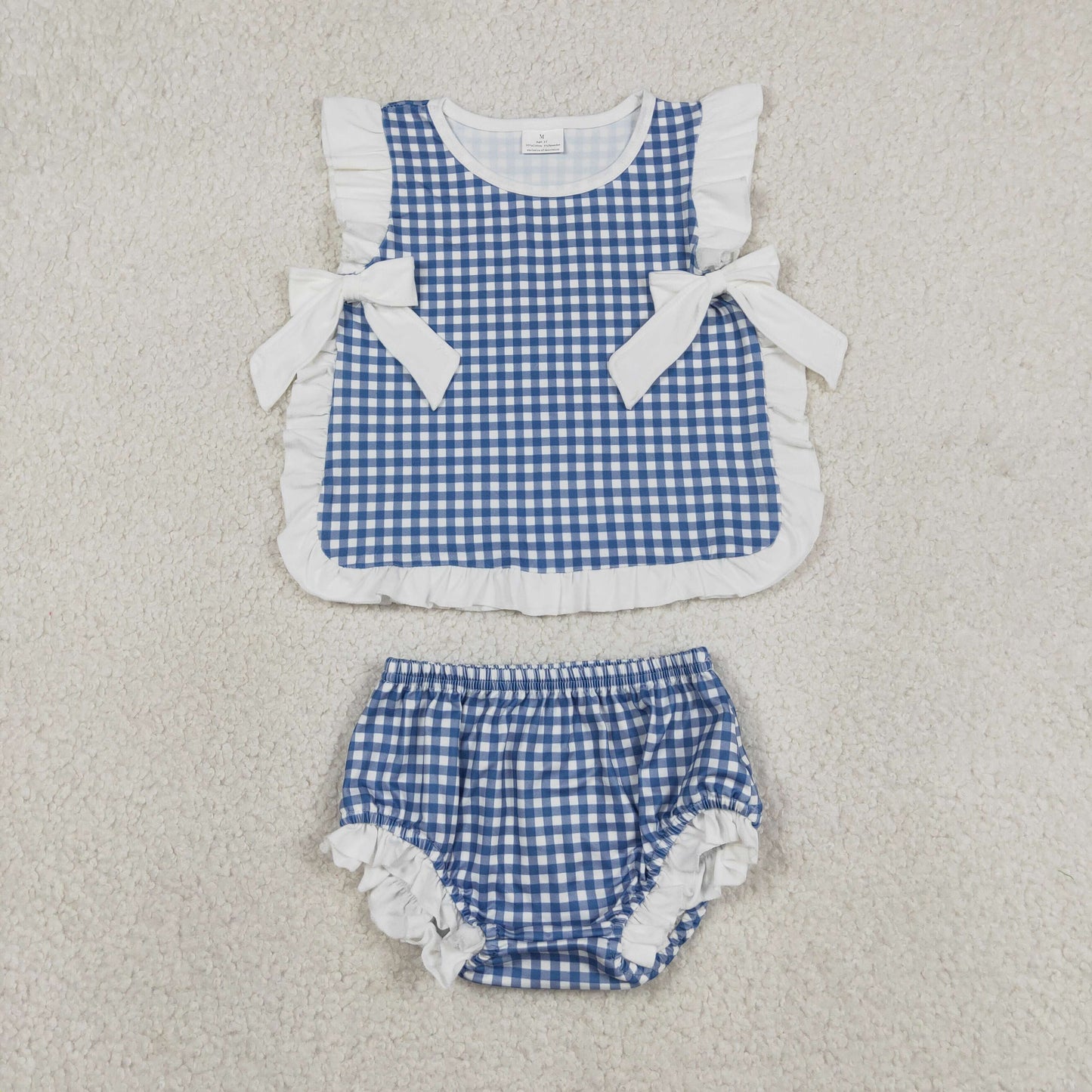 Baby Girls Blue Checked Bows Tunic Bummies Clothes Sets