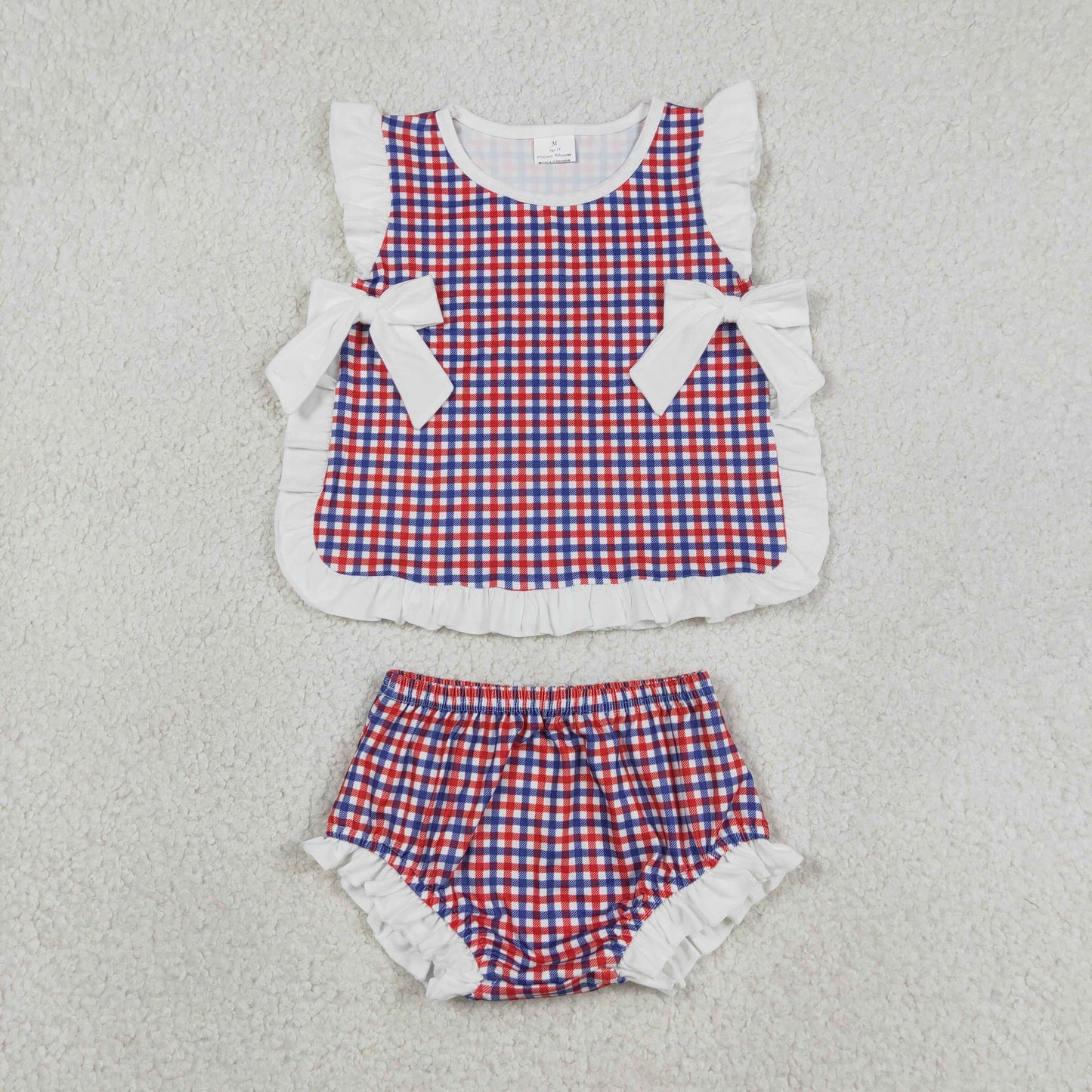 Sibling Baby Boys Girls Bows Checkered Tunic Bummies Clothes Sets