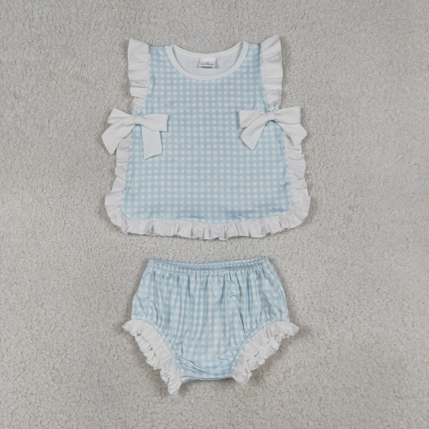 Sibling Baby Boys Girls Bows Checkered Tunic Bummies Clothes Sets