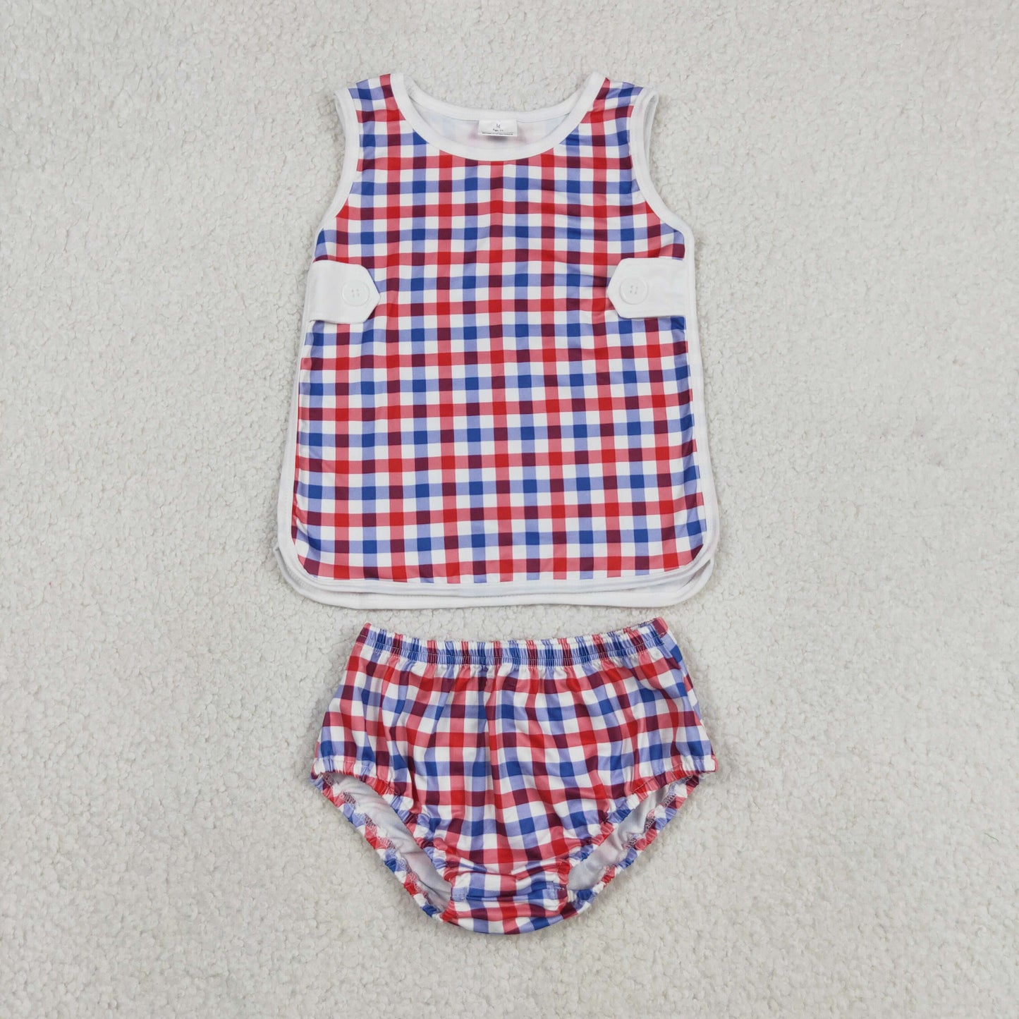 Baby Boys Red Blue Checked Top Bummies 4th of July Clothes Sets