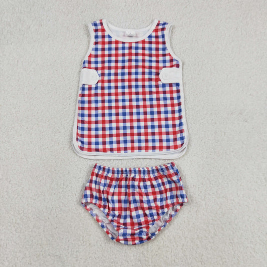 Baby Boys Red Blue Checked Top Bummies 4th of July Clothes Sets