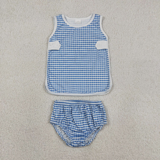 Baby Kids Blue Checked Top Bummies Clothes Sets