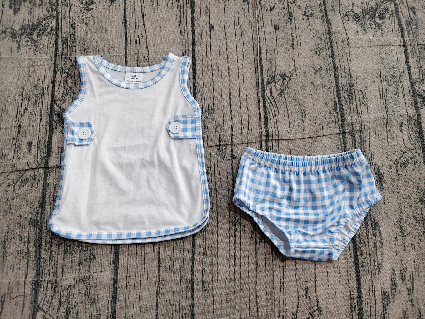 Baby Boys Sleeveless Tunic Blue Checked Bummies Clothes Sets