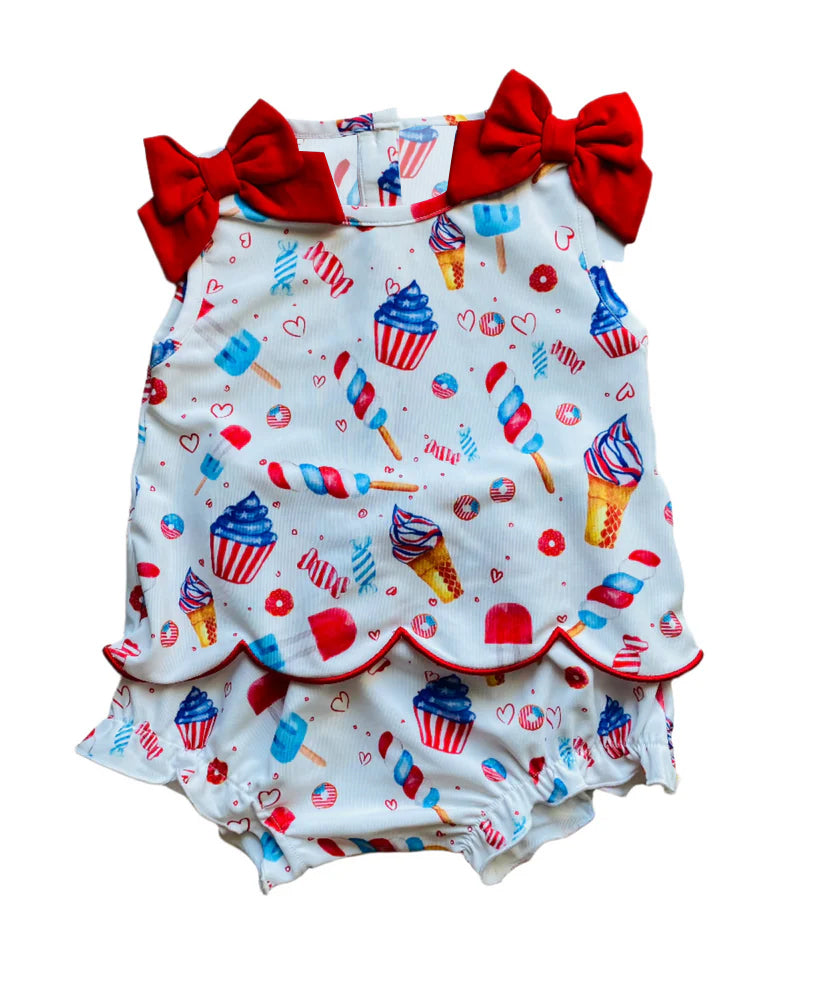 Baby Girls Sleeveless Popsicle Donuts Tunic Bummies 4th of July Clothes Sets Preorder