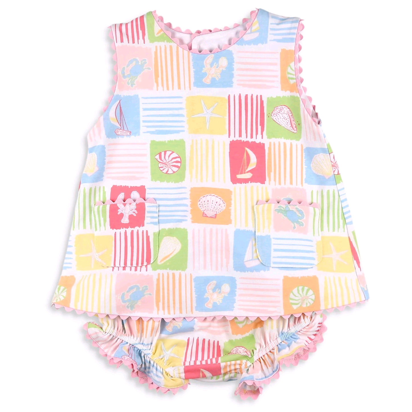 Baby Girls Colorful Checked Beach Tunic Bummies Clothes Sets Preorder