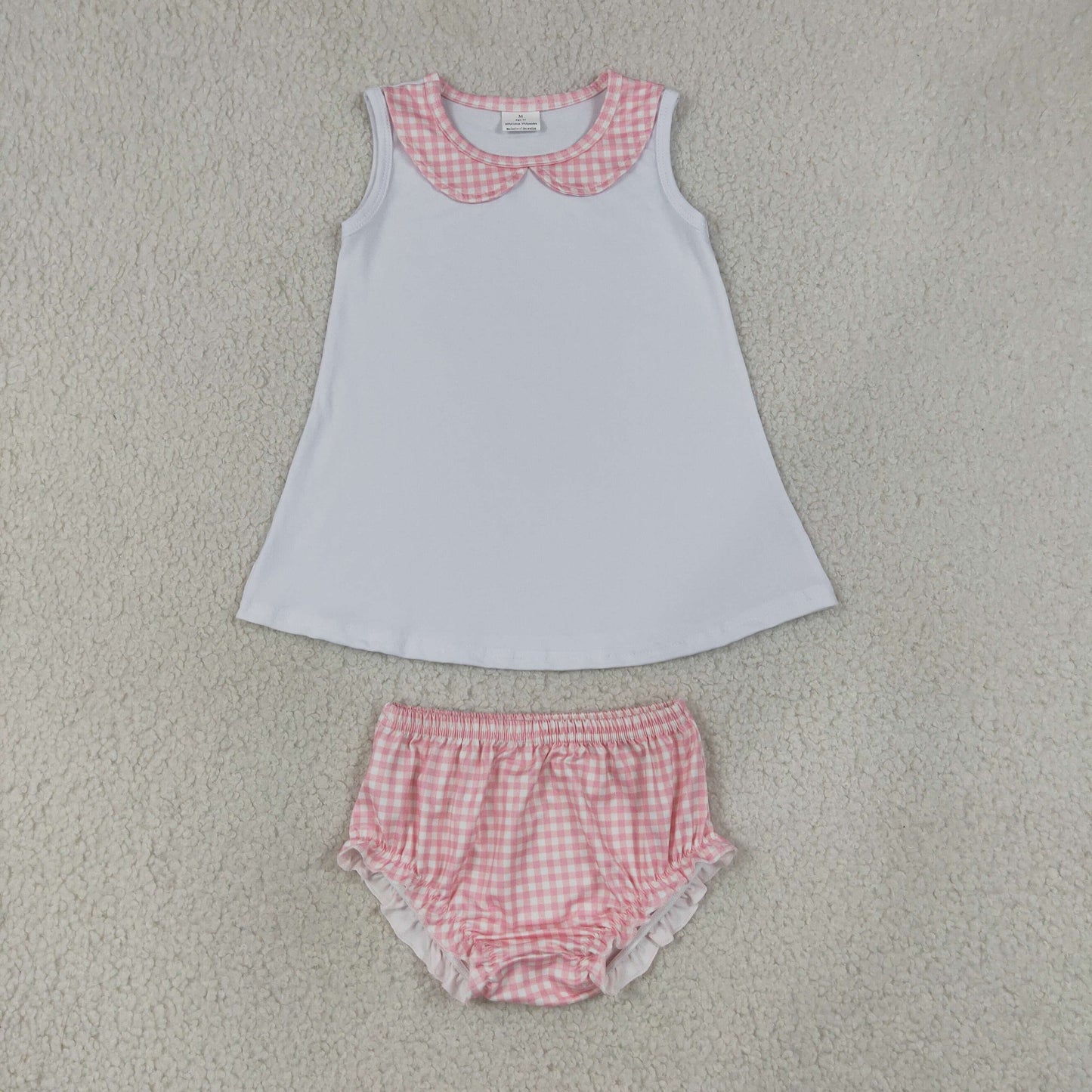 Sibling Baby Kids Sleeveless Collar Tunic Checked Bummies Clothes Sets