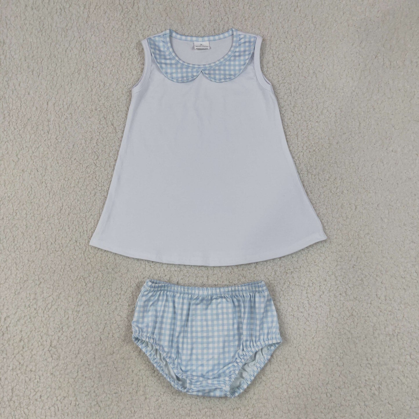 Baby Boys Light Blue Checked Collar Tunic Bummies Clothes Sets