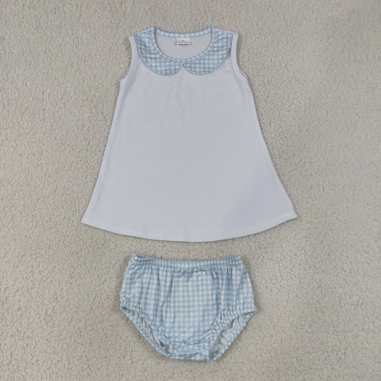Baby Boys Light Blue Checked Collar Tunic Bummies Clothes Sets