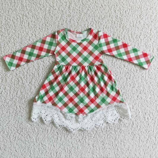 Sibling Baby Girls Long Sleeve Checked Christmas Ruffle Knee Length Dresses