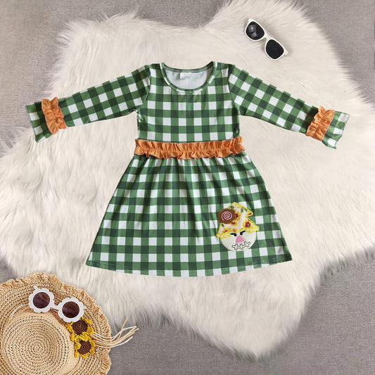 Sibling Baby Girls Long Ruffle Sleeves Green Plaid Scarecrow Tunic Pant Fall Set Dresses