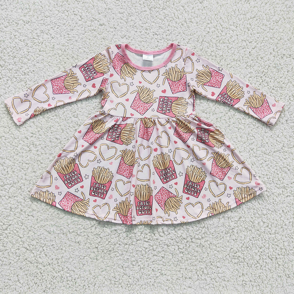 Sibling Baby Girls Valentines Fries Dresses Clothes Sets