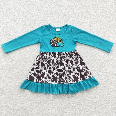 Sibling Baby Girls Cowhide Pumpkin Long Sleeves Shirts Ruffle Pants Clothes Sets Dress