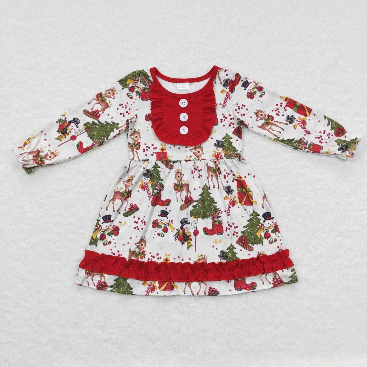 Sibling Baby Girls Deer Plaid Button Pockets Christmas Ruffle Knee Length Dresses