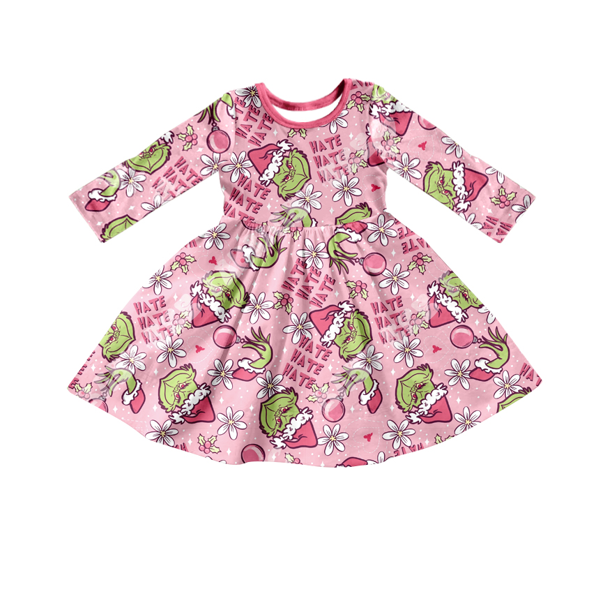 Baby Girls Long Sleeve Pink Frog Christmas Twirl Dresses preorder