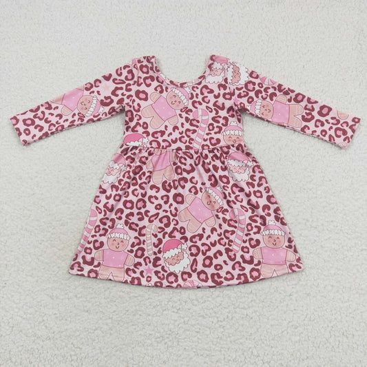Sibling Baby Girls Leopard Santa Shirts Bell Bottom Pants Christmas Clothes Sets Knee Length Dresses