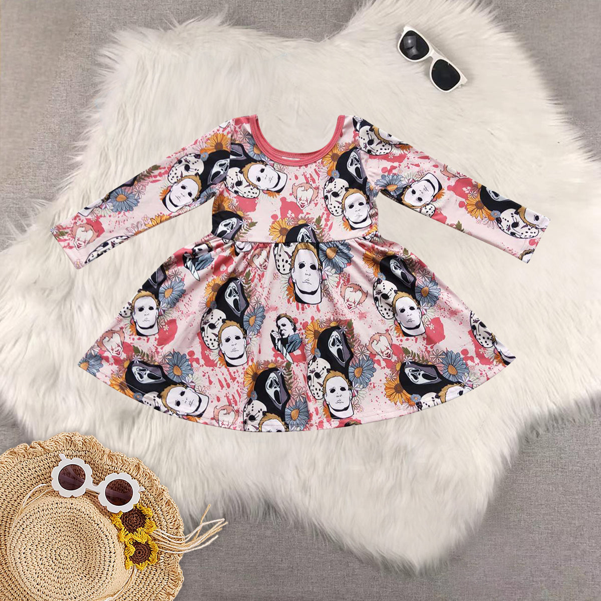 Sibling Baby Girls Long Sleeves Halloween Horrible Friends Dresses No You Hang Up Romper