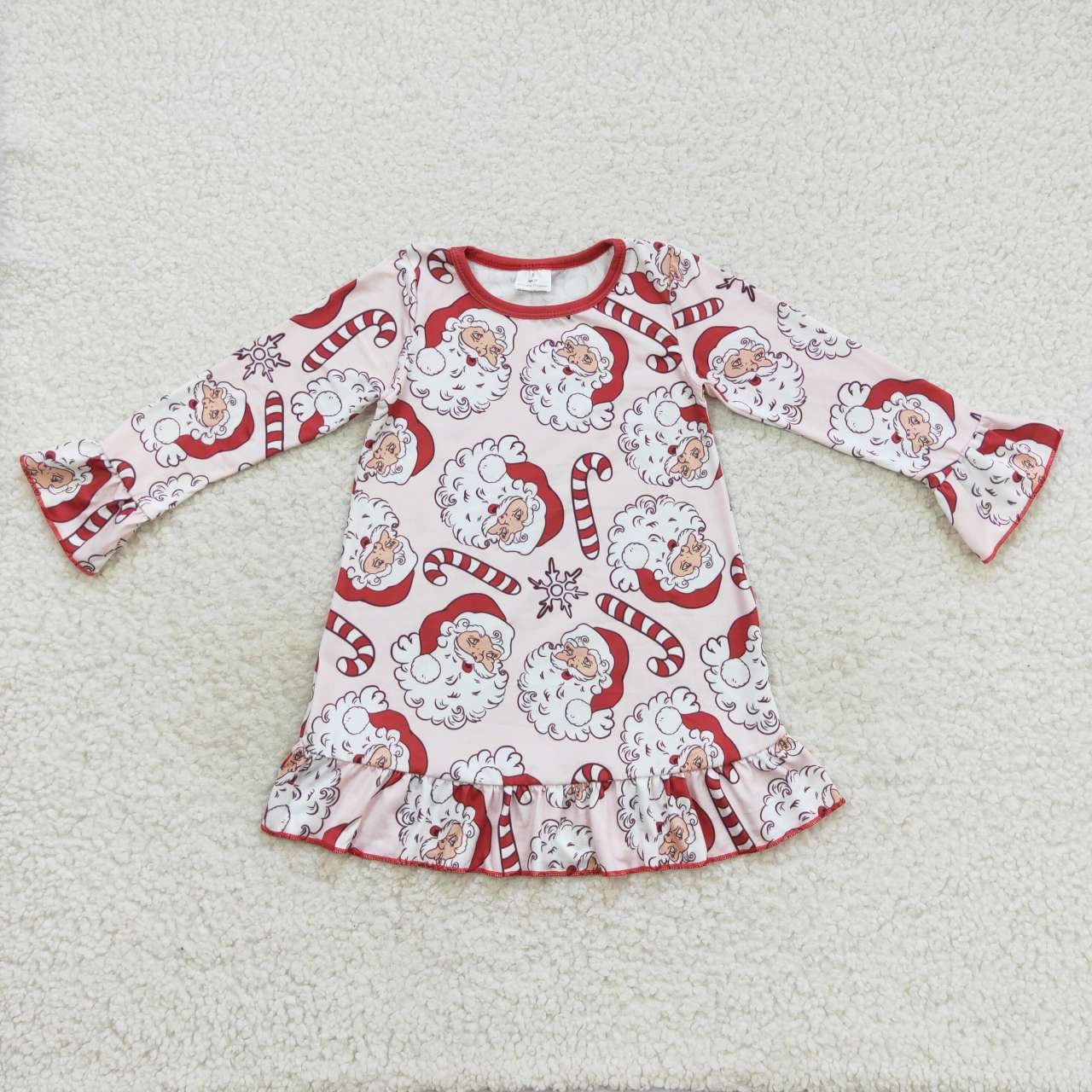 Sibling Baby Girls Santa Candy Cane Plaid Christmas Ruffle Knee Length Dresses