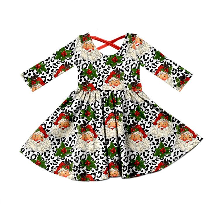 Baby Girls Christmas Santa Leopard Knee Length Dresses preorder