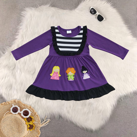Sibling Baby Girls Purple Princess Tunic Stripe Bell Bottom Pant Set Dresses