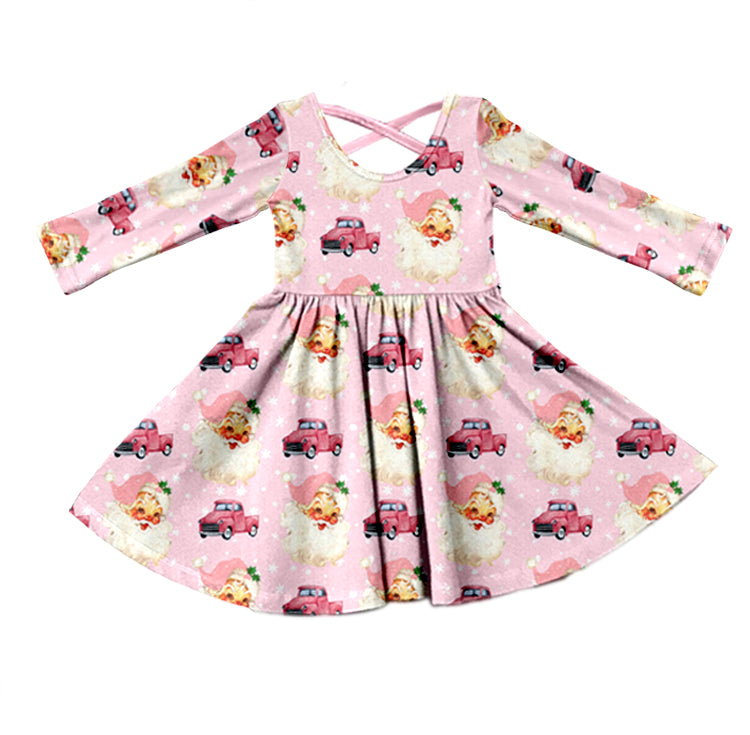 Baby Girls Christmas Pink Santa Back Cross Twirl Dresses preorder