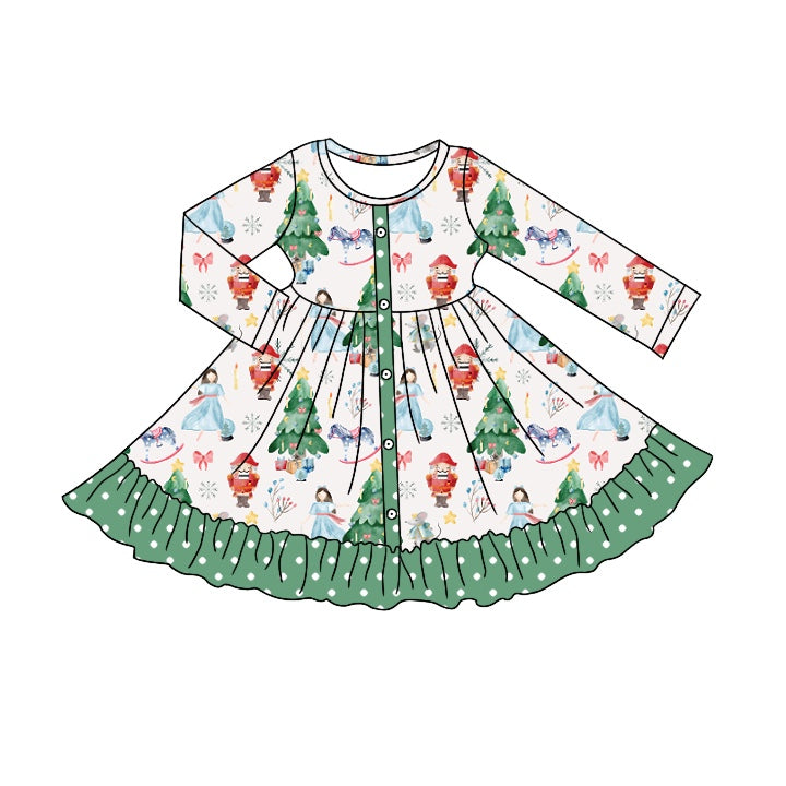 Baby Girls Christmas Tree White Soldier Ruffle Dresses preorder