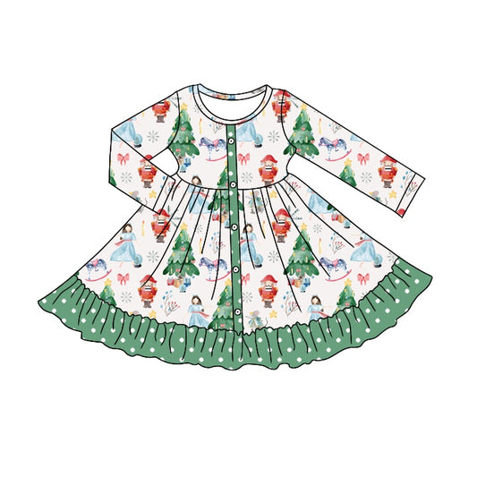 Baby Girls Christmas Tree White Soldier Ruffle Dresses preorder