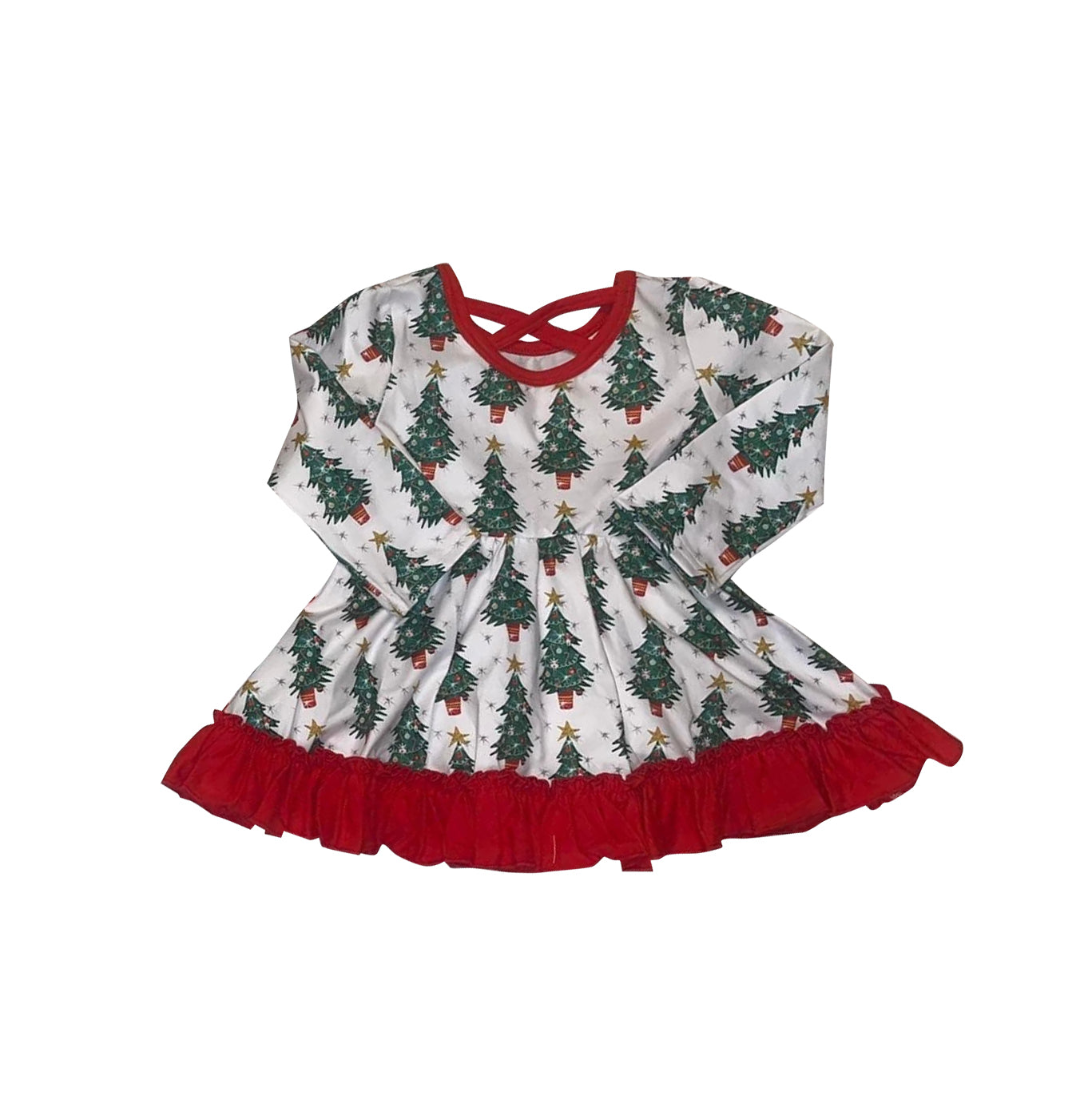 Baby Girls Christmas Tree Ruffle Long Sleeve Dresses preorder