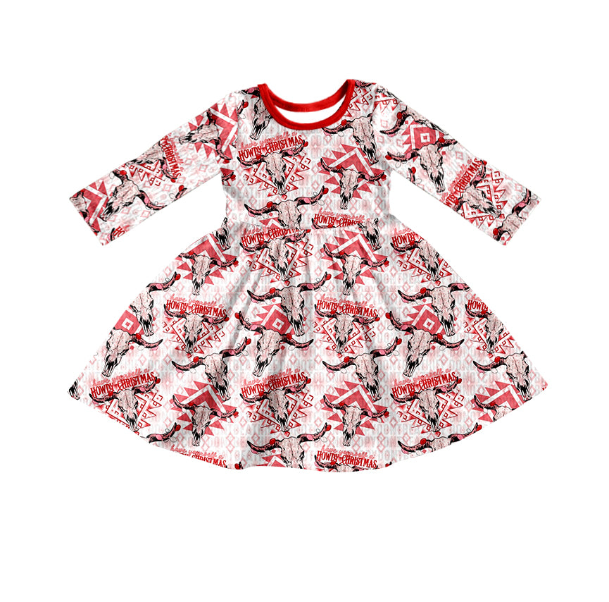 Baby Girls Howdy Christmas Long Sleeve Twirl Dresses preorder