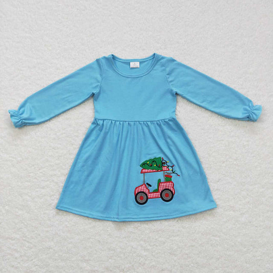 Sibling Boys Girls Christmas Tractor Blue Shirts Dresses