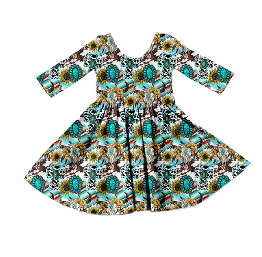 Baby Girls Western Turquoise Knee Length Dresses preorder