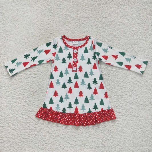 Sibling Baby Girls Bows Holly Trees Plaid Christmas Ruffle Knee Length Dresses