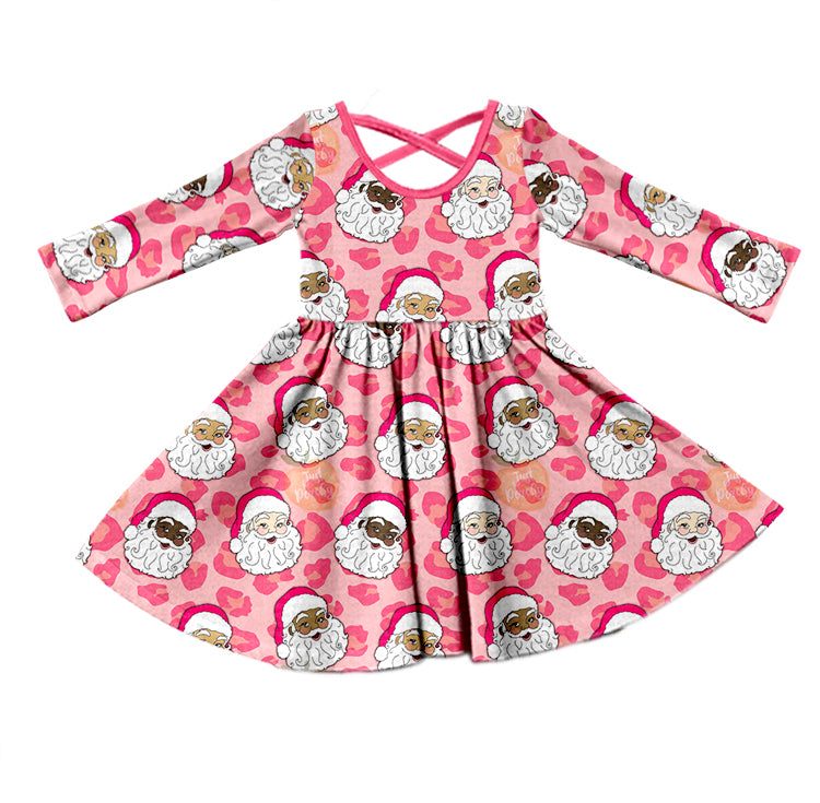 Baby Girls Christmas Santa Leopard Pink Knee Length Dresses Preorder