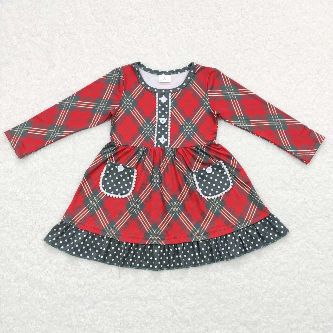 Sibling Baby Girls Green Red Checked Christmas Knee Length Dresses