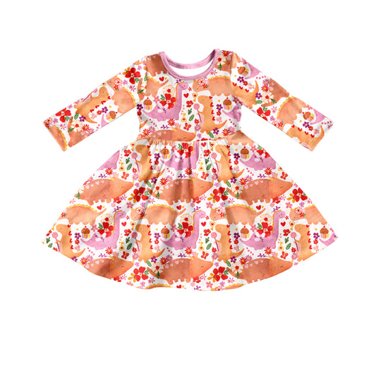 Baby Girls Valentines Dinosaurs Long Sleeve Twirl Dresses preorder