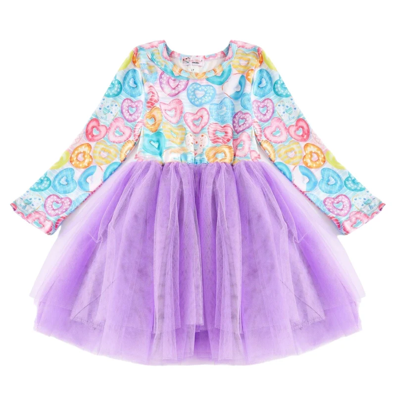 Baby Girls Valentines Hearts Long Sleeve Tutu Purple Dresses preorder