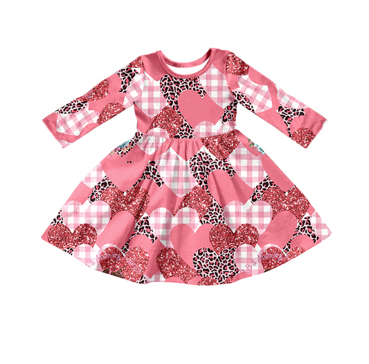 Baby Girls Valentines Hearts Leopard Pink Twirl Dresses preorder