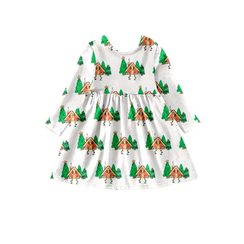 Baby Girls Christmas Tree Houses Long Sleeve Dresses preorder