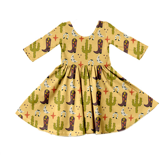 Baby Girls Cactus Boots Western Knee Length Dresses preorder