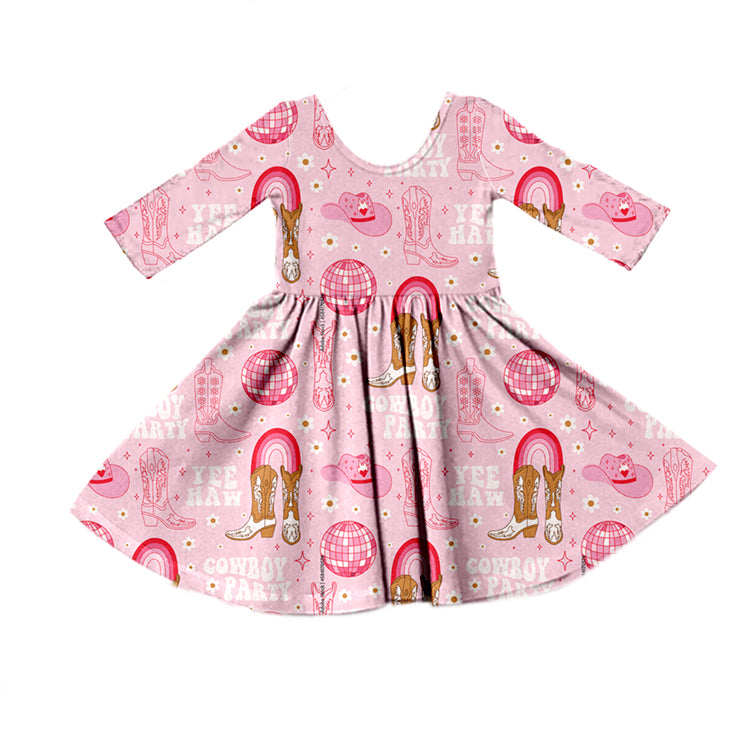 Baby Girls Pink Boots Western Knee Length Dresses preorder