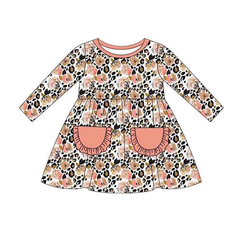 Baby Girls Pink Leopard Flowers Knee Length Dresses preorder