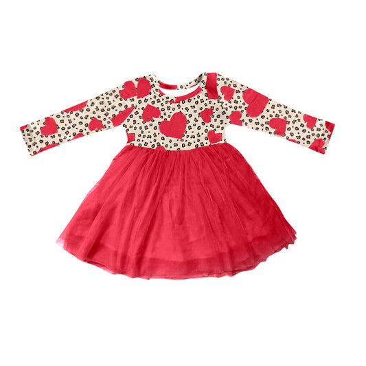 Baby Girls Valentines Hearts Leopard Tutu Knee Length Dresses preorder