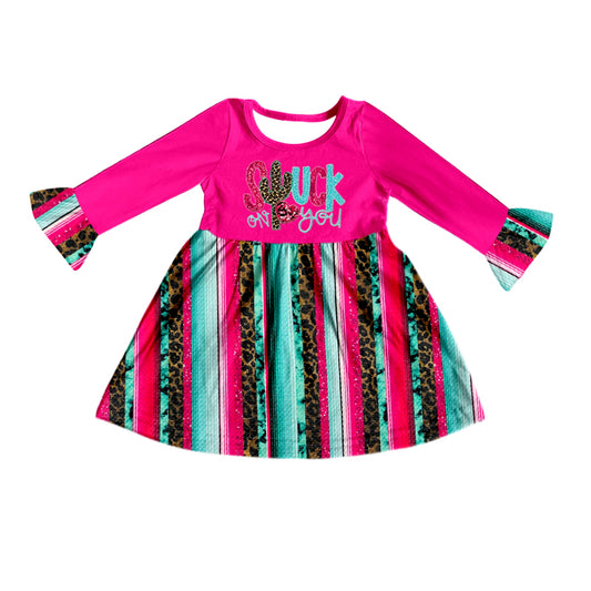 Baby Girls Stuck Cactus Long Sleeve Knee Length Boutique Dresses preorder